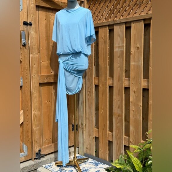 🆕 RAT & BOA 🧿 NWOT Freja Slinky Baby Blue Tie-Waist T-Shirt Mini Dress, Sz XXS - Picture 9 of 14